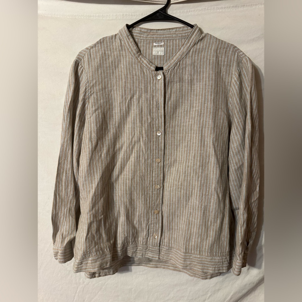Striped Tan Button-Down Top